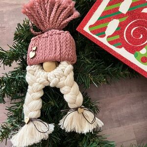 CHRISTMAS GNOME FOR SEASON DECORATION HANDMADE LADY GNOME MACRAME ORNAMENT